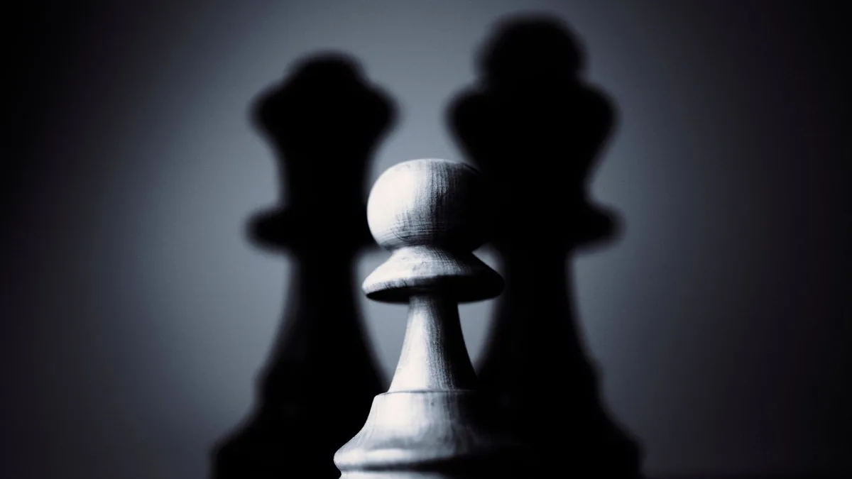 5 forces de porter : pion d'échecs en noir et blanc éclairé sur un échiquier