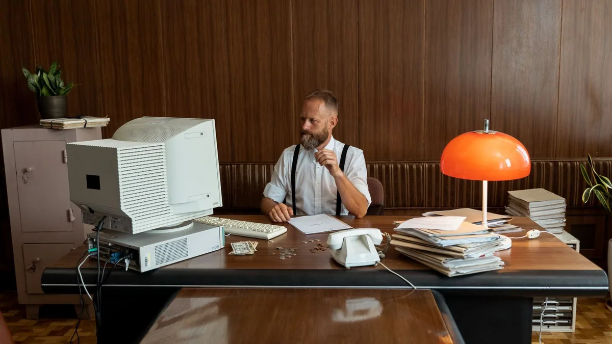 cybersécurité PME : un chef d'entreprise fixe son écran d'ordinateur, inquiet