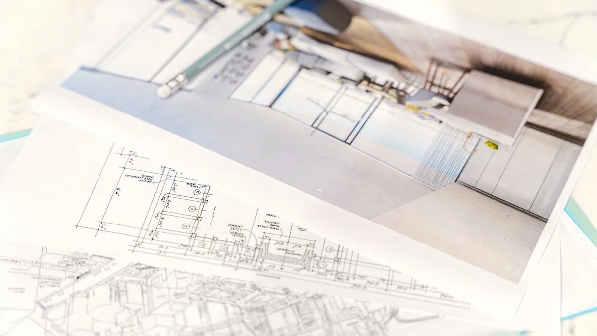 dossier ERP : plan d'aménagement d'un local imprimé sur papier blanc