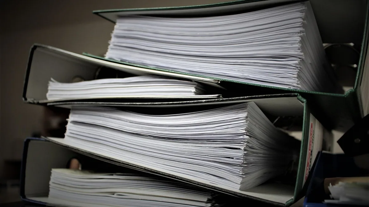 Nom de domaine SEO : pile de dossiers, image de l'historique d'un domaine à vérifier