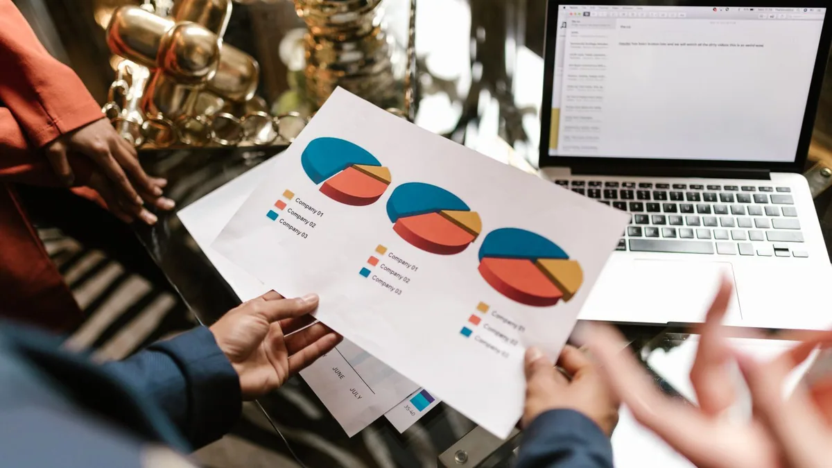 segmentation client : une personne tient un rapport avec un graphique en secteurs