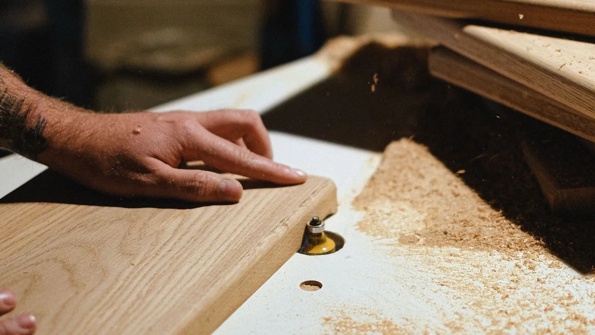 valeur ajoutée : un menuisier façonne une planche de bois